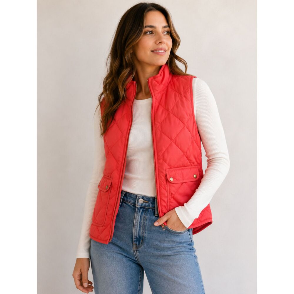 J.Crew Burgundy Quilted Vest Women’s XS Full Zip Puffer Pockets Preppy